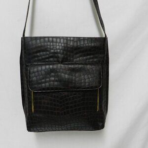 Rodo Vintage Croc embossed Leather shoulder handbag Purse brown outside pockets